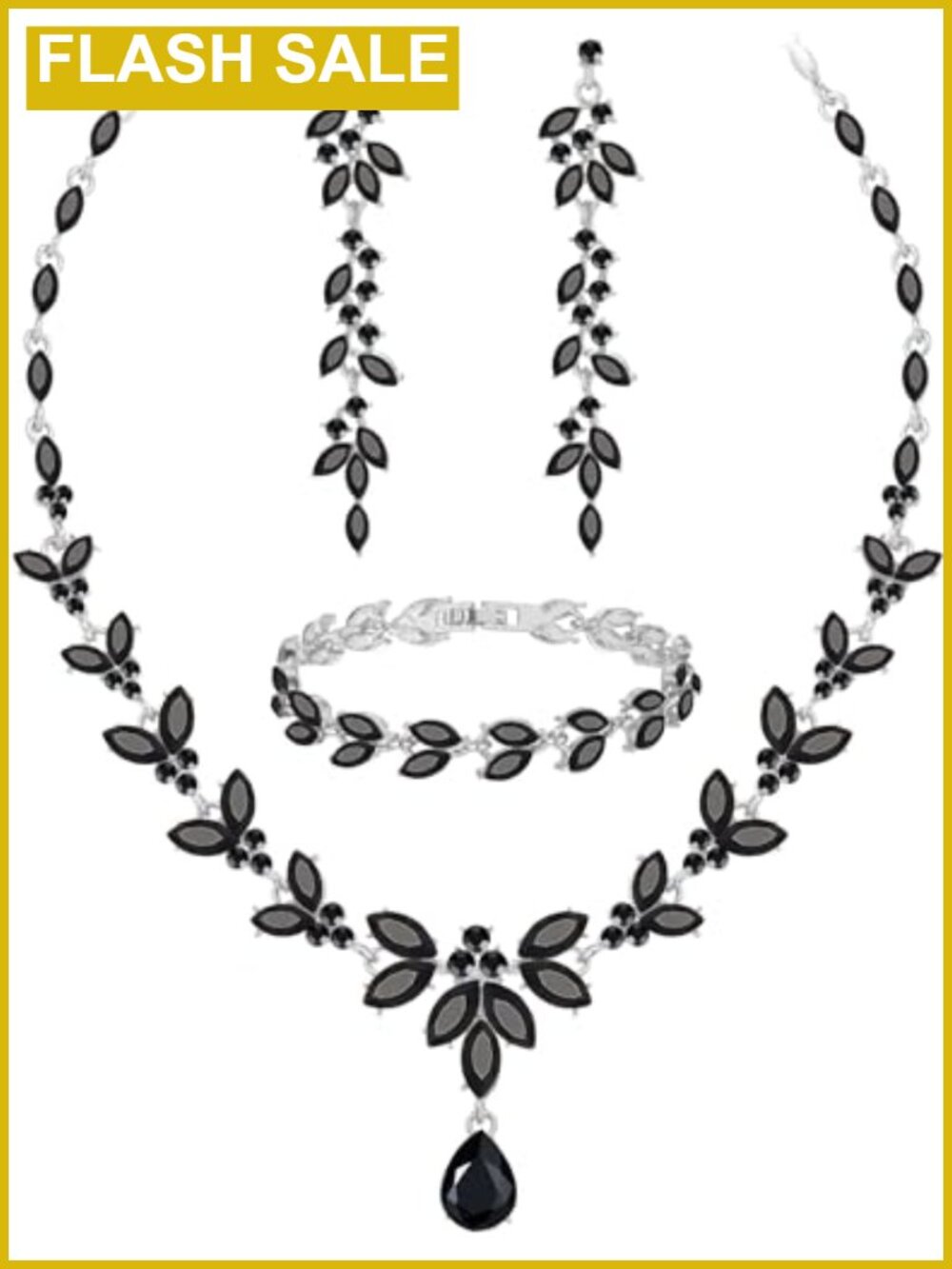 Silver Plated Crystal Necklace Earrings Bracelet Set Wedding Prom Jewelry